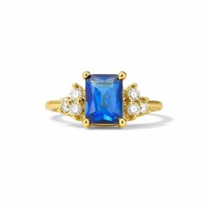 Anillo de Dama Oro 10k Circonia Azul Rectangular con Racimos