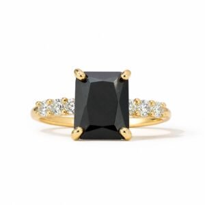 Anillo de Dama Oro 10k Circonia Negra Rectangular con Racimos