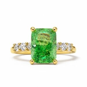 Anillo de Dama Oro 10k Solitario Verde Brillante con Racimos