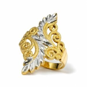 Anillo de Oro 14k Dos Tonos con Diseño de Hojas