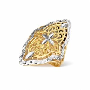 Anillo de Oro 14k Dos Tonos Óvalo con Filigrana