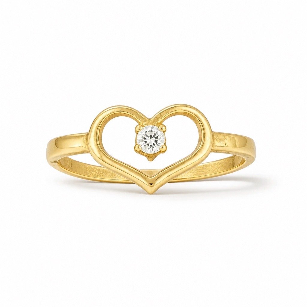 Anillo de Oro 10k Corazón con Piedra Circonia