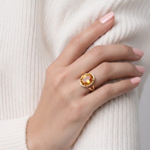 Anillo de Oro 10k con Piedra Circonia Naranja