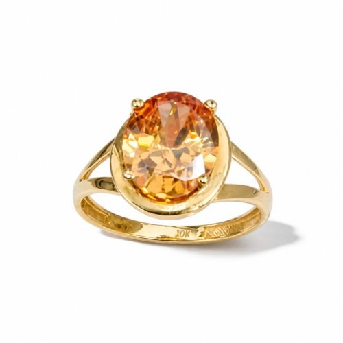 Anillo de Oro 10k con Piedra Circonia Naranja