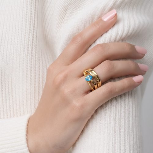 Anillo de Oro 10k con Piedra Circonia Azul
