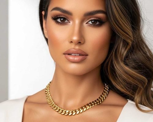 Cadenas cubanas en Kendall - Mujer luciendo una cadena de eslabón cubano en oro de Crea7 Jewelry.